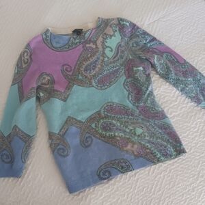 TALBOTS CASHMERE Pastel Paisley Sweater Top M- L Petite